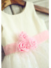 Cotton Polka Dots Tulle with Pink Flower Belt Flower Girl Dress